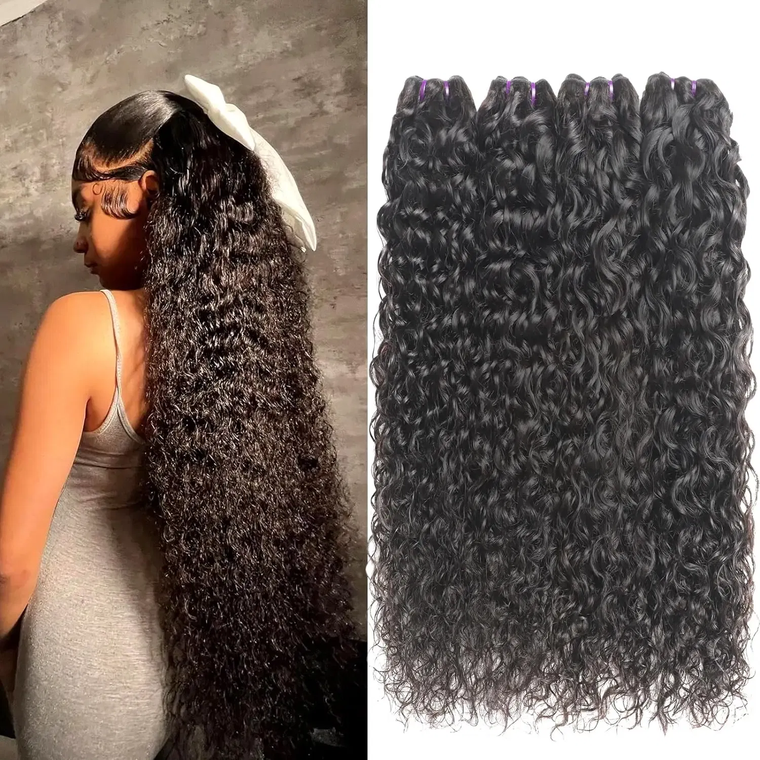 Color: #1, Material Grade: Remy Hair, Longest Hair Proportion: 25%-30%, Ships From: CHINA, Stretched Length: 12INCHES - Water Wave Bundles 10A Peruvian 100% Human Hair Bundles 1 3 4 Bundles Deal Wet And Wavy Curly Hair Extensions