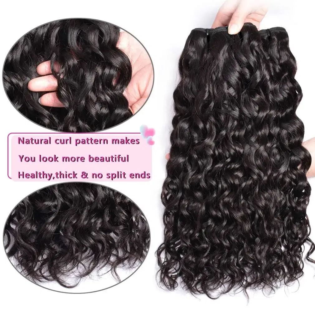 Color: #1, Material Grade: Remy Hair, Longest Hair Proportion: 25%-30%, Ships From: CHINA, Stretched Length: 12INCHES - Water Wave Bundles 10A Peruvian 100% Human Hair Bundles 1 3 4 Bundles Deal Wet And Wavy Curly Hair Extensions