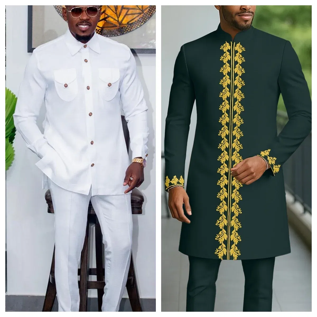 Color: Red, Size: M - New Men's Tenos Wedding 2-Piece Suit Waist Pants Shirt Solid Color Panel Long Sleeve Party African Ethnic Style Clothing (M-4XL)
