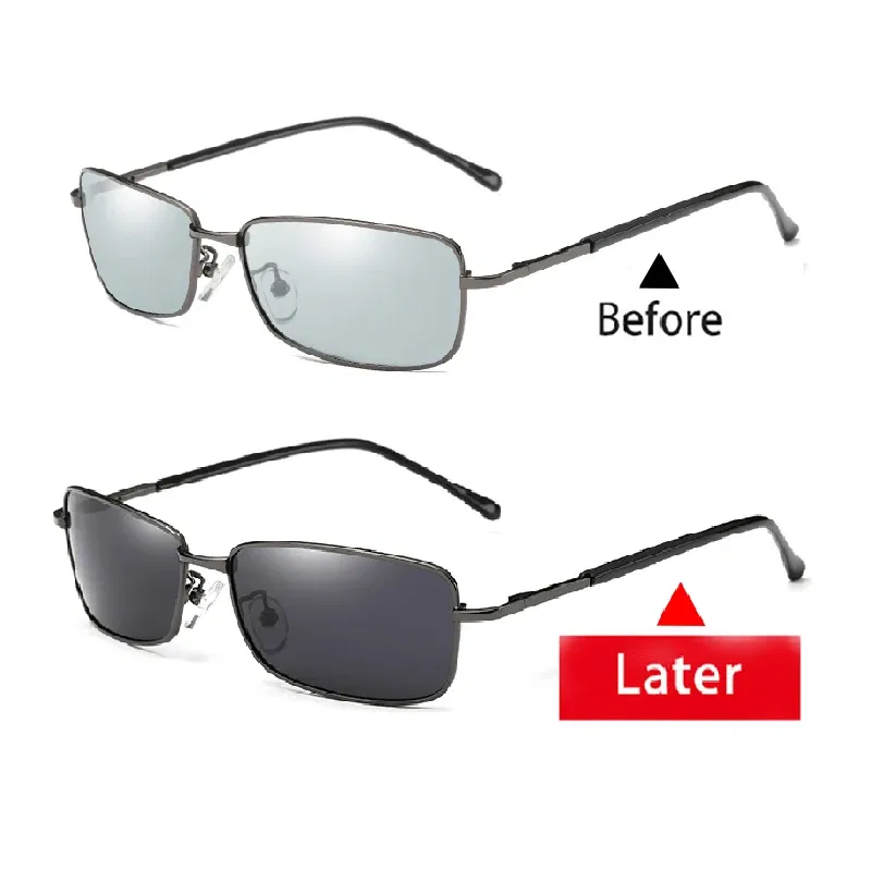 Lenses Color: Yellow, Frame Color: green - Myopia Photochromic Sunglasses Diopter Polarized Driving Goggle Men Chameleon Change Color transition Prescription Sun Glasses