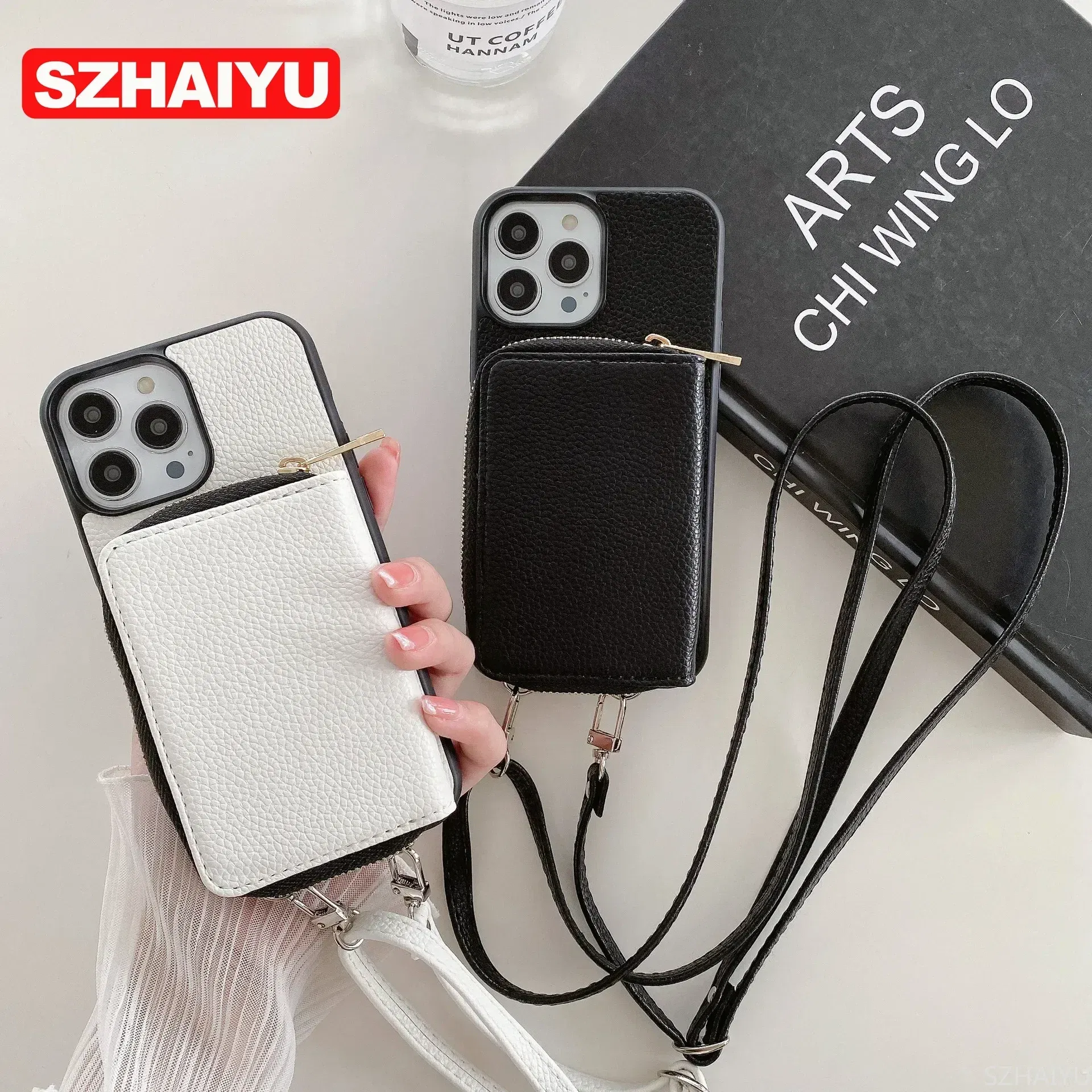 Material: Nylon, Color: Brown - Zipper Wallet Phone Case For iPhone 16 15 14 13 12 Mini 11 Pro XS Max X Plus Card Slot Holder Crossbody Lanyard Leather Cover