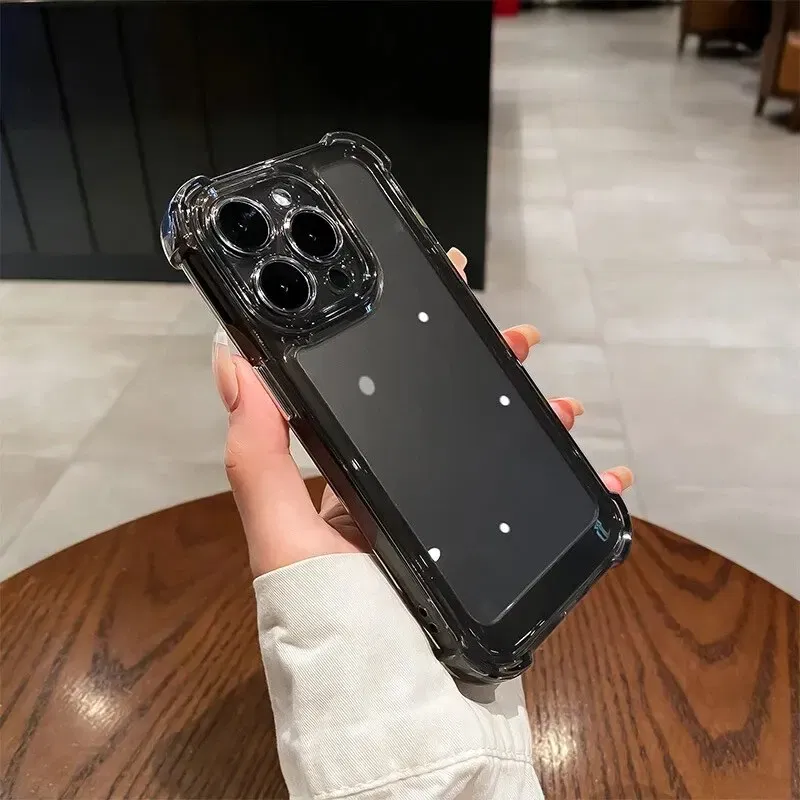 Material: POLYESTER, Color: Clear - Vanuoxin Luxury Shockproof Case for iPhone 15 14 13 12 11 Pro Max with Electroplat Button Bumper Phone Back Cover Clear & Black