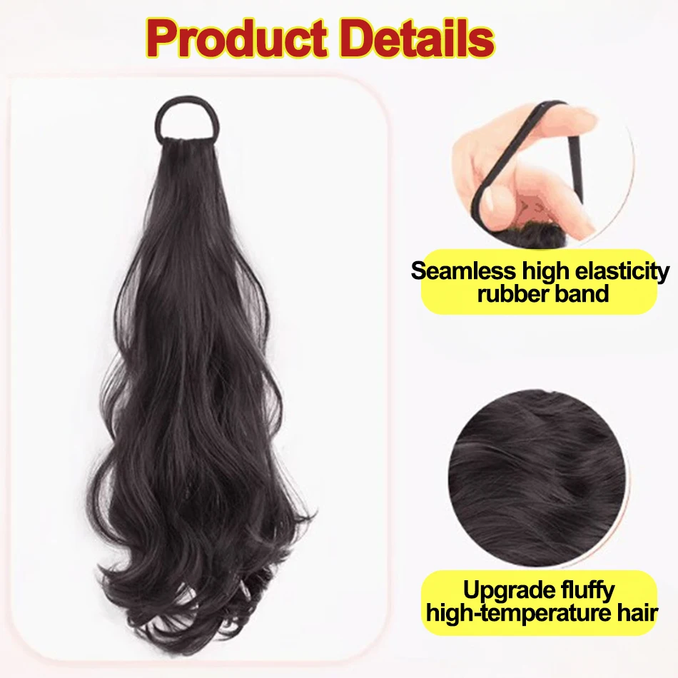 Color: P1B/30, Stretched Length: 20inches - Synthetic Ponytails Hair Extension With Rubber Band Long Curly Wavy Layered Ponytail For Women Daily Use Heat Resistant Hair Wig