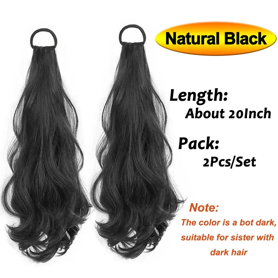 Color: P1B/30, Stretched Length: 20inches - Synthetic Ponytails Hair Extension With Rubber Band Long Curly Wavy Layered Ponytail For Women Daily Use Heat Resistant Hair Wig