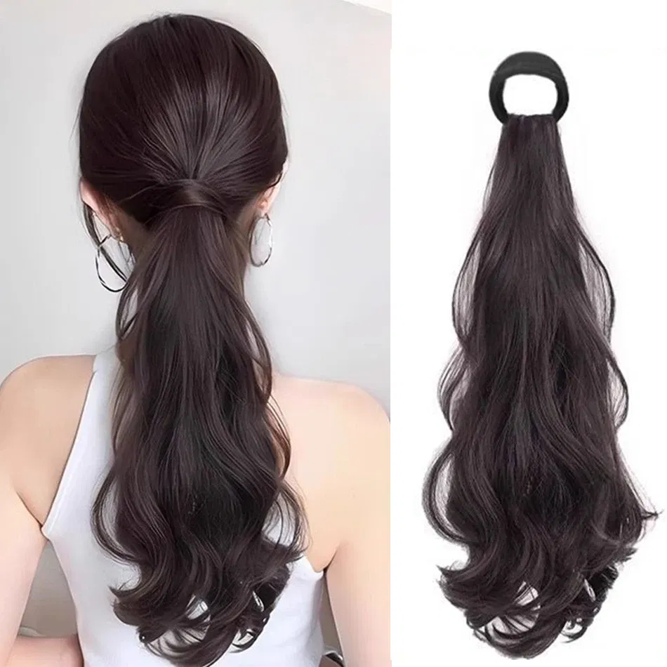 Color: P1B/30, Stretched Length: 20inches - Synthetic Ponytails Hair Extension With Rubber Band Long Curly Wavy Layered Ponytail For Women Daily Use Heat Resistant Hair Wig