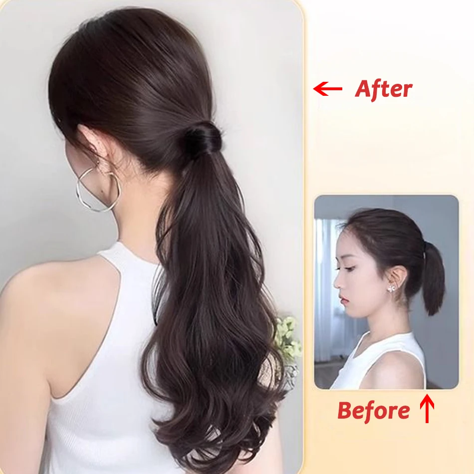 Color: P1B/30, Stretched Length: 20inches - Synthetic Ponytails Hair Extension With Rubber Band Long Curly Wavy Layered Ponytail For Women Daily Use Heat Resistant Hair Wig