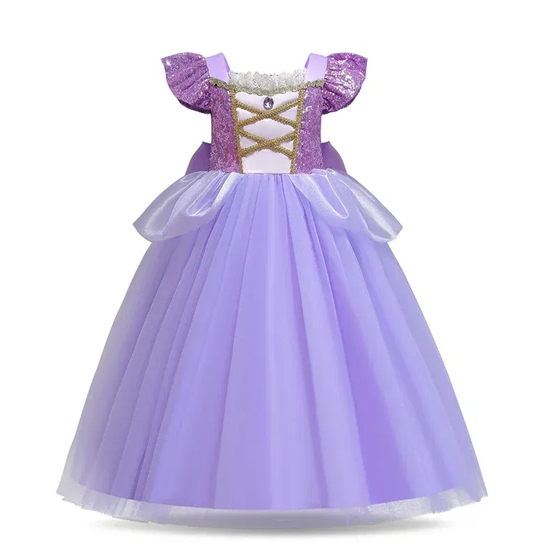 Color: Coffee, Kid Size: 14 - Disney Deluxe Elegant Rapunzel Princess Ball Gown Fancy Birthday Party Dress Cinderella Vestidos Costume Play Carnival Apparel