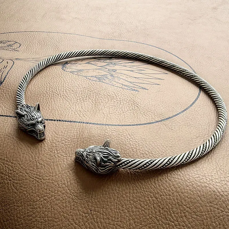 Metal color: Imitation Rhodium Plated - Medieval viking wolf copper Necklace Traditional Celtic Torq Torque, Authentic Neckand Ancient Norse Neck Ring Viking Torc