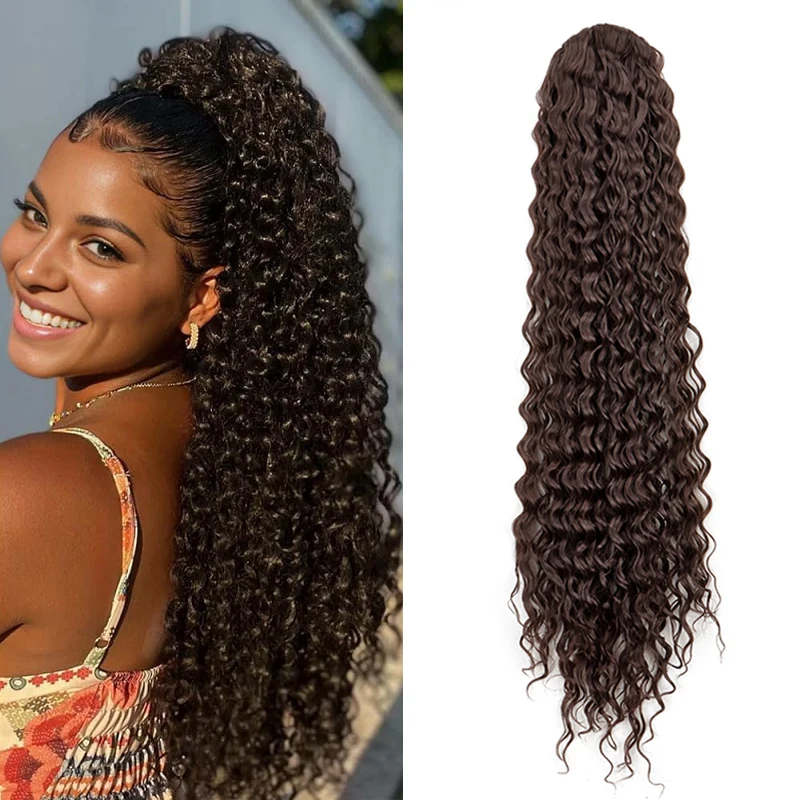 Color: 1B/27HL - Synthetic Long 22Inch Kinky Curly Ponytail Extensions Clip in Drawstring Ponytail Wig Afro Pony Tail Women Hairpiece