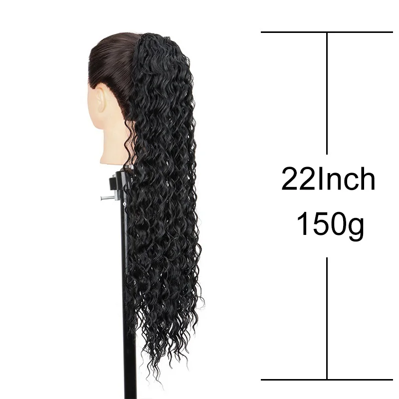 Color: 1B/27HL - Synthetic Long 22Inch Kinky Curly Ponytail Extensions Clip in Drawstring Ponytail Wig Afro Pony Tail Women Hairpiece