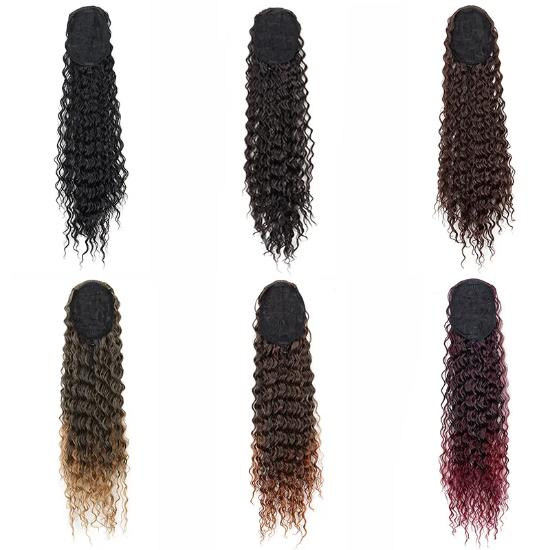 Color: 1B/27HL - Synthetic Long 22Inch Kinky Curly Ponytail Extensions Clip in Drawstring Ponytail Wig Afro Pony Tail Women Hairpiece
