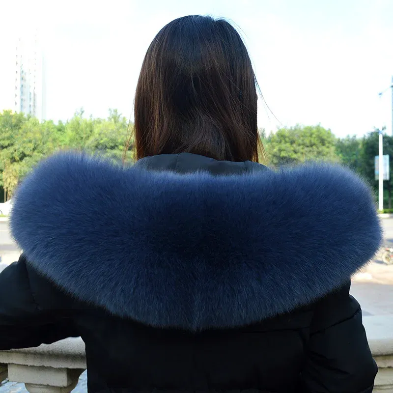 Color: Light Grey, Size: L - 100% Real Fox Fur Collar Winter Down Coat Jacket Hood Decoration Fur Collar Women Warm Luxury Collar Scarves
