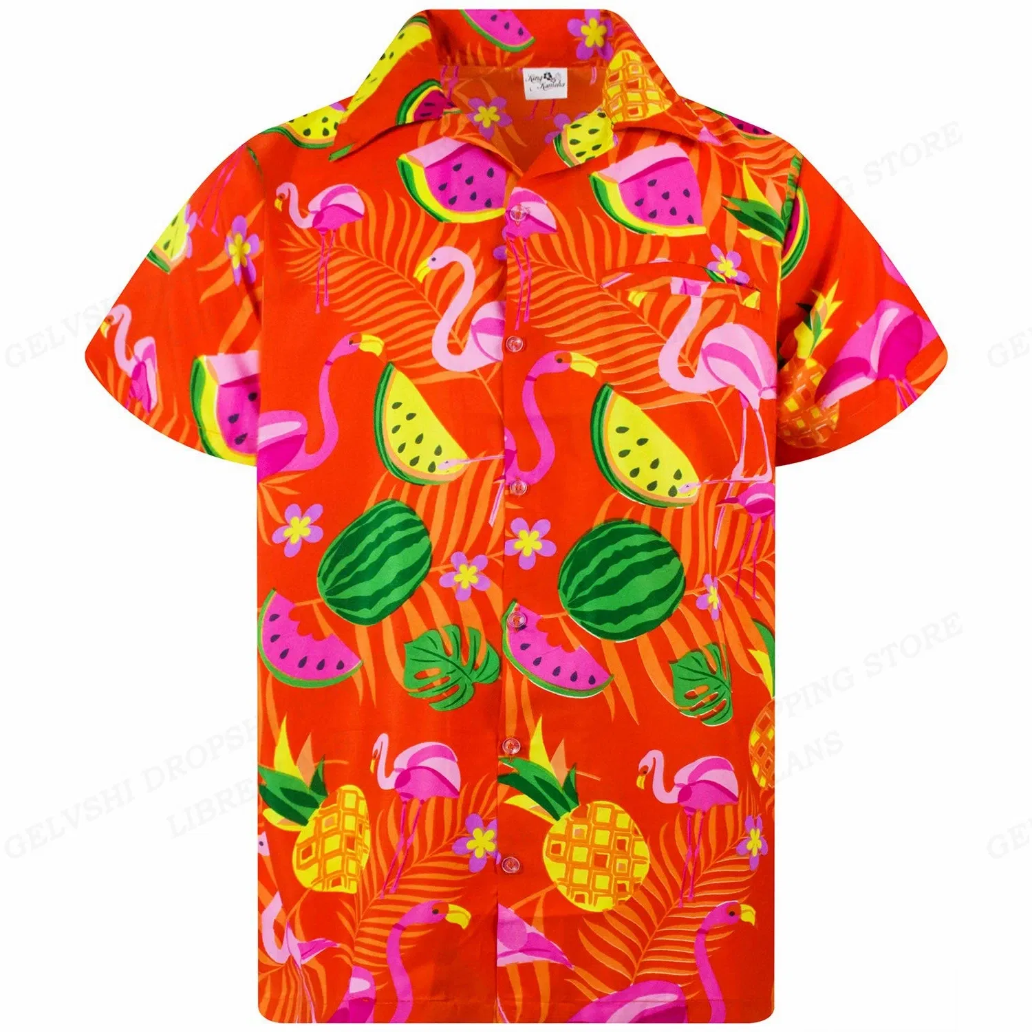 Color: Dark Grey, Size: 5XL - Flamingo Hawaiian Shirts Beach Summer Men's Shirt Tropic Leaf 3D Print Shirts Men Women Fashion Blouse Short Sleeve Vocation