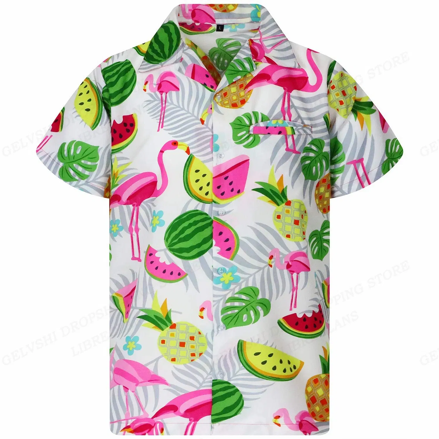 Color: Dark Grey, Size: 5XL - Flamingo Hawaiian Shirts Beach Summer Men's Shirt Tropic Leaf 3D Print Shirts Men Women Fashion Blouse Short Sleeve Vocation
