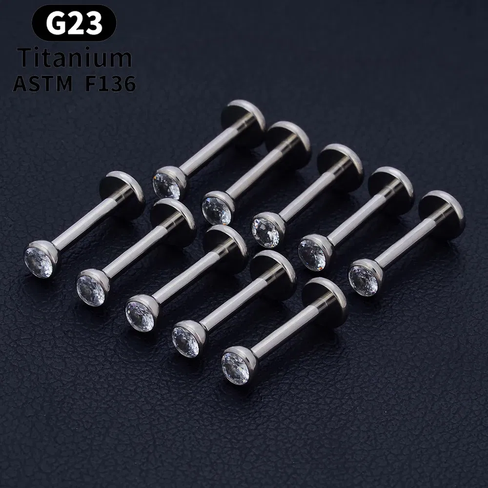 Metal color: Rhodium Plated, Ships From: CHINA, Main Stone Color: Pink - 10PCS ASTM F136 G23 Titanium Piercing Labret Lip Ring Stud Earring CZ Ear Tragus Cartilage Helix Daith Pierc Jewelry 16/18/20g