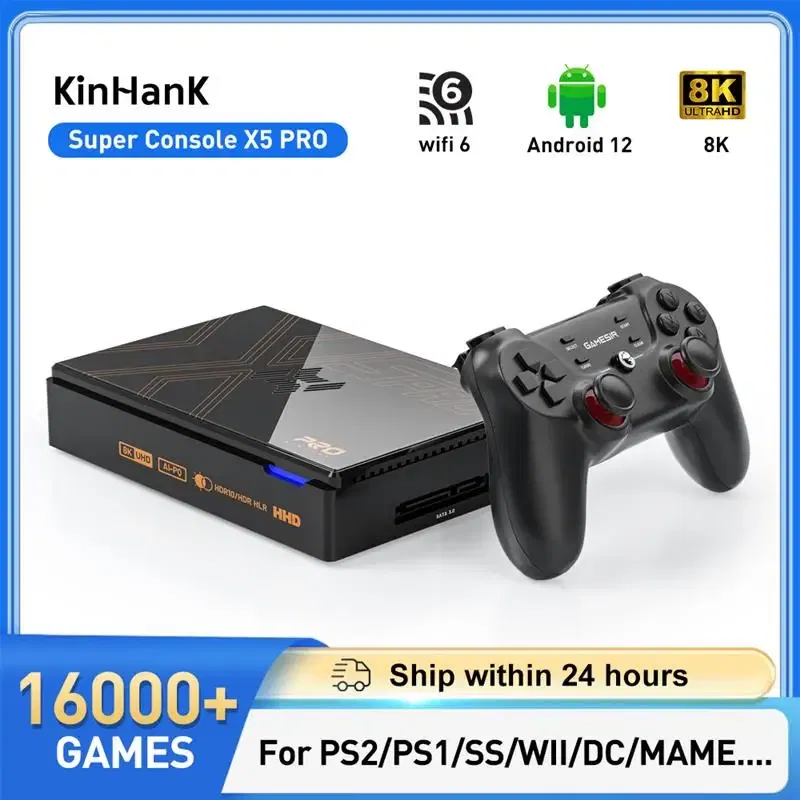 Color: WHITE, Plug Type: AU, - New! Kinhank Super Console X5 PRO Retro Video Game Consoles Plug and Play 4T with 16000 Games for PS2/WII/SS/DC/N64 Android 12