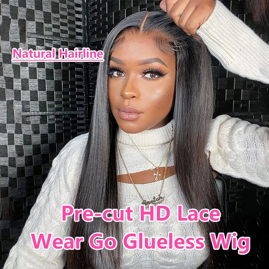 Hair Color: #1B, Density: 200%, Ships From: CHINA, Stretched Length: 24inches - Glueless Wear and Go Bone Straight Lace Front Wigs 4x4 5x5 Pre-Cut Lace Wig Human Hair Ready To Wear Lace Closure Wig For Women