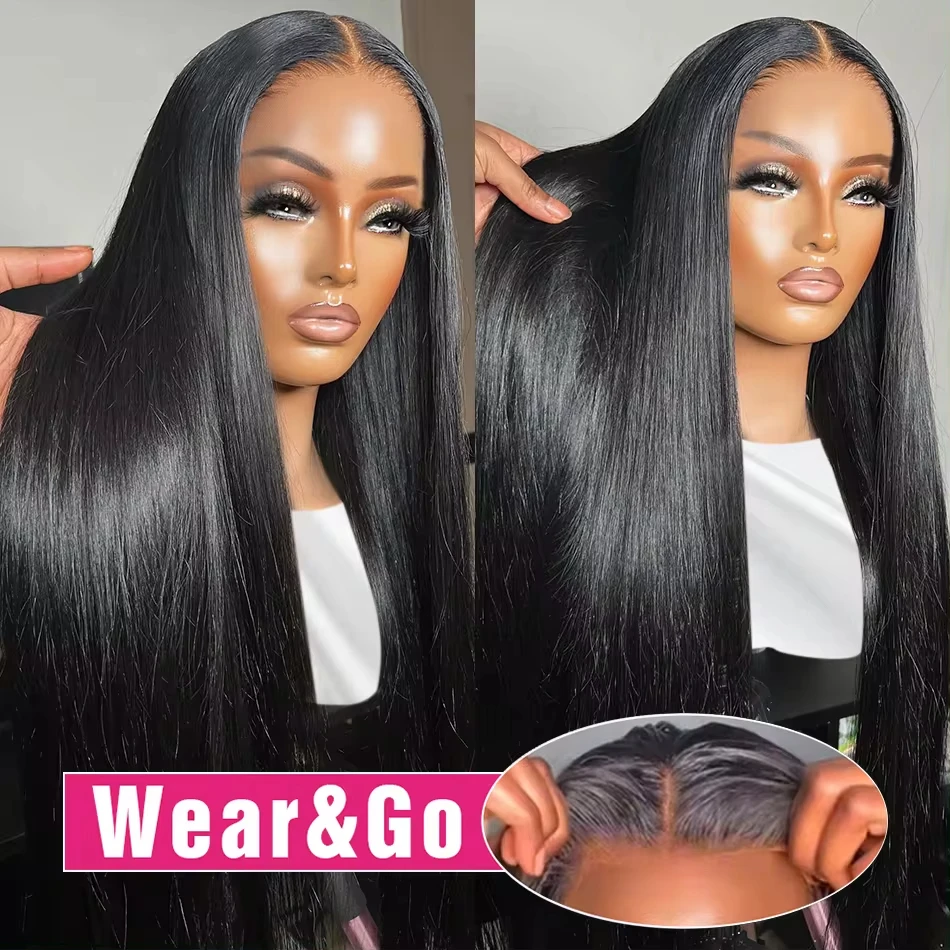 Hair Color: #1B, Density: 200%, Ships From: CHINA, Stretched Length: 24inches - Glueless Wear and Go Bone Straight Lace Front Wigs 4x4 5x5 Pre-Cut Lace Wig Human Hair Ready To Wear Lace Closure Wig For Women