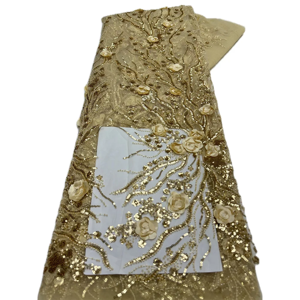 Color: pink, Length: 5 yards, Width: 120cm - 2.5 yards African Sequins Beaded Groom Lace Fabric High Quality French Tulle Lace Fabric Embroidery Nigerian Lace Fabrics Sewing