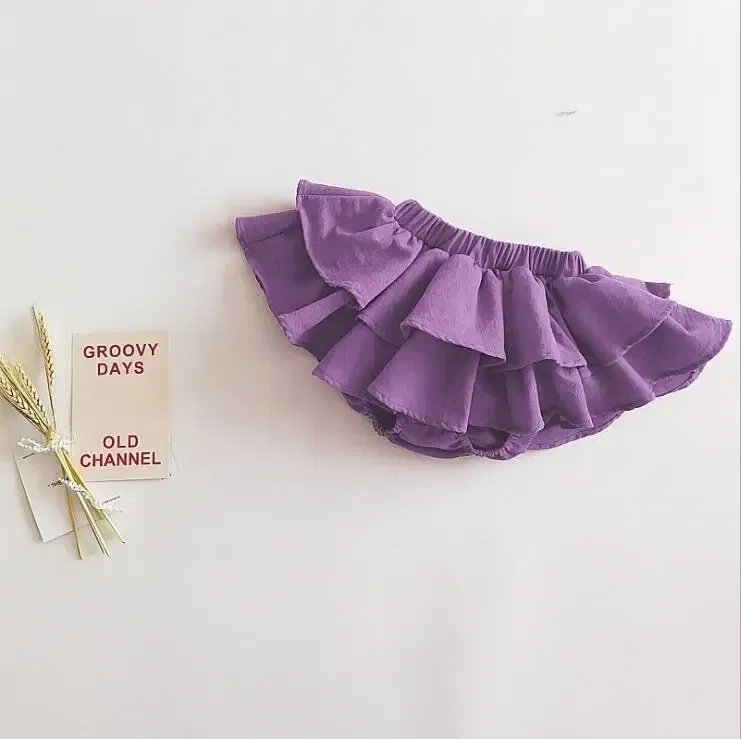 Color: PURPLE, Kid Size: 12M - Double Layers Ruffles Lace Baby Skirt Pants Summer Cotton Linen Kids Pettiskirt Toddler Dancing Wedding Clothing Tutu Skirt