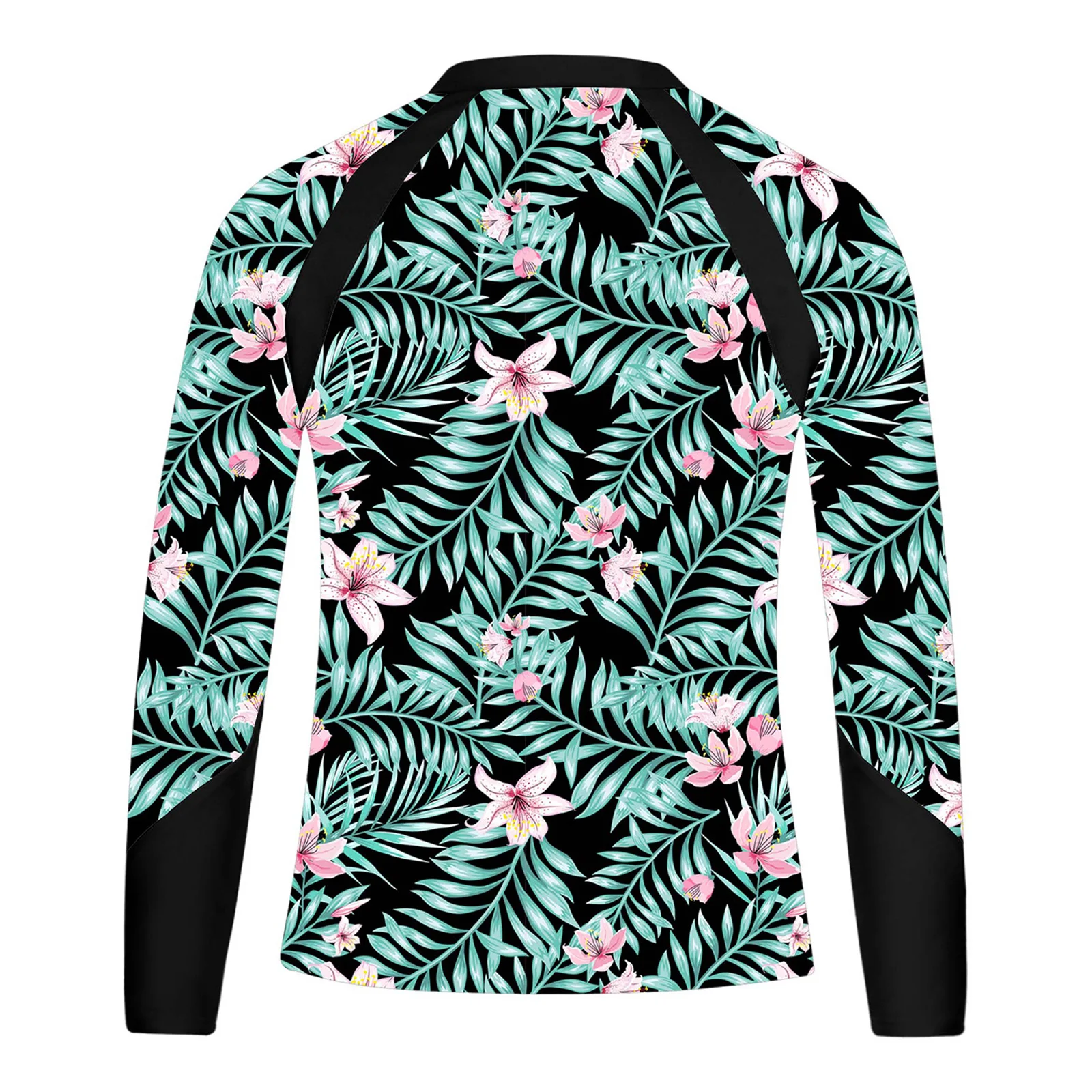 Color: Blue, Kid Size: 18M - Kids Girls Swim Top Floral Printed Rash Guard T Shirt Mock Neck Long Sleeve Pool Party Beachwear UPF 50+ Surfing Bathing Tops