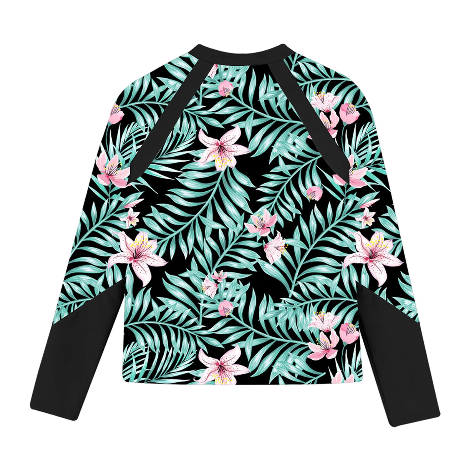Color: Blue, Kid Size: 18M - Kids Girls Swim Top Floral Printed Rash Guard T Shirt Mock Neck Long Sleeve Pool Party Beachwear UPF 50+ Surfing Bathing Tops
