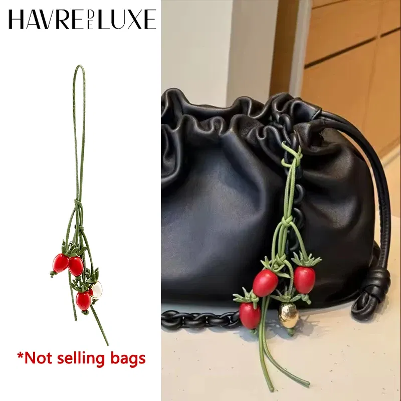 Color: light green - Cowhide bag charm exquisite tomato string pendant woman all-match cute backpack pendant bag accessories