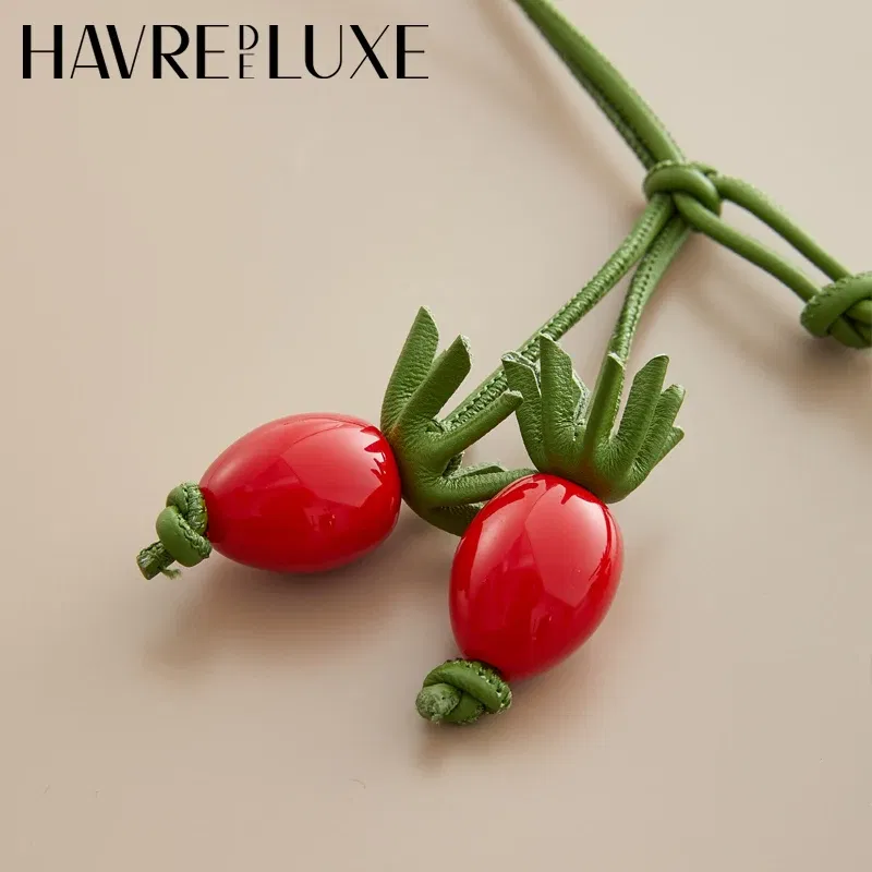 Color: light green - Cowhide bag charm exquisite tomato string pendant woman all-match cute backpack pendant bag accessories