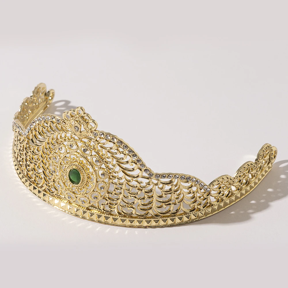 Metal color: Silver Plated - LUIZADA European Princess Queen Round Headdress Moroccan Bride Crystal Crown King Bride Headdress Wedding Hair Accessories