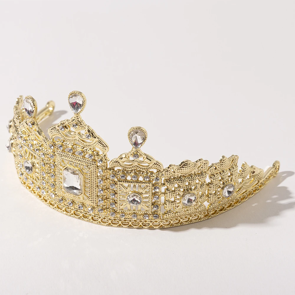 Metal color: Silver Plated - LUIZADA European Princess Queen Round Headdress Moroccan Bride Crystal Crown King Bride Headdress Wedding Hair Accessories