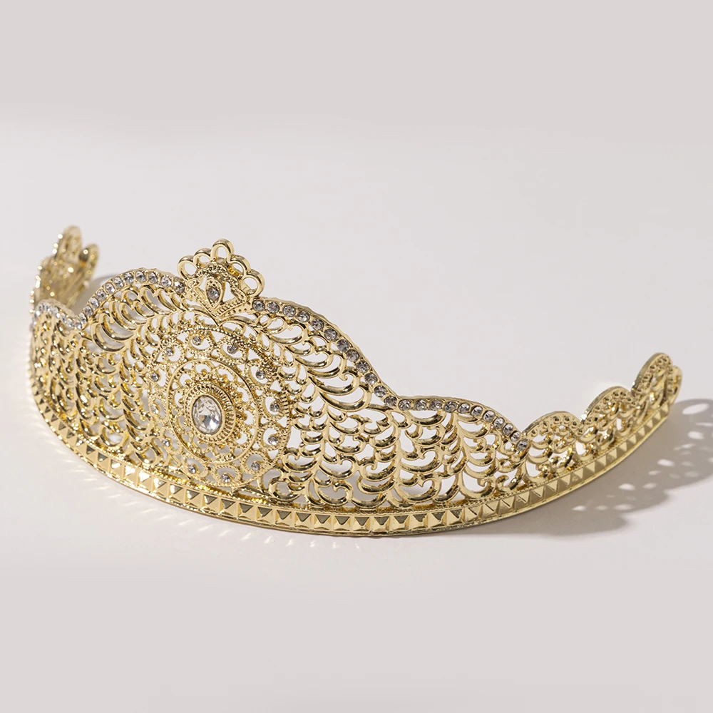 Metal color: Silver Plated - LUIZADA European Princess Queen Round Headdress Moroccan Bride Crystal Crown King Bride Headdress Wedding Hair Accessories