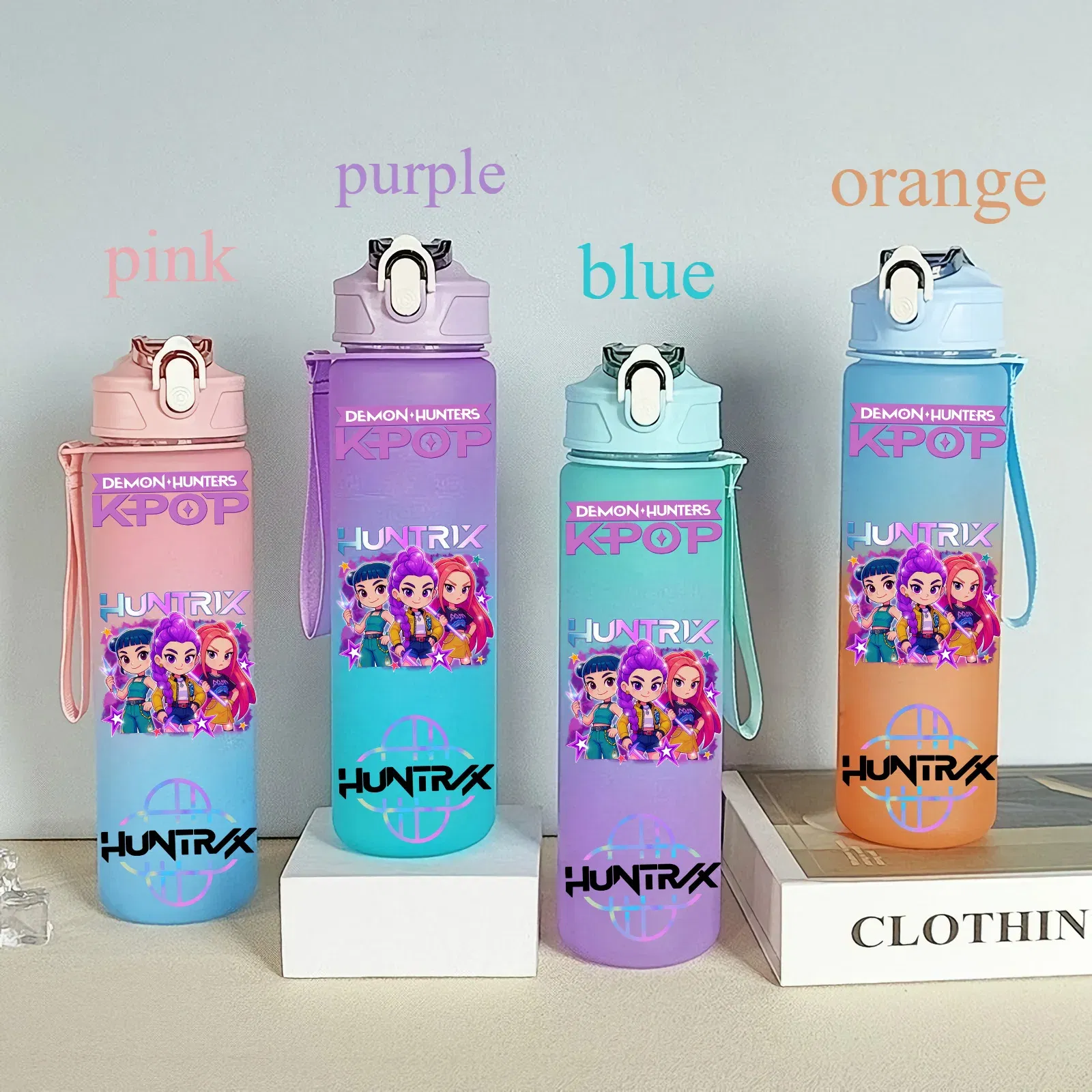 Color: Multicolor, Size: 12" - 750ML K-pop Demon Hunters HUNTR X Rumi Mira Zoey Jinu Celine Kpop Plastic Water Cup K Pop Drinking Bottle School Huntrix Gourde