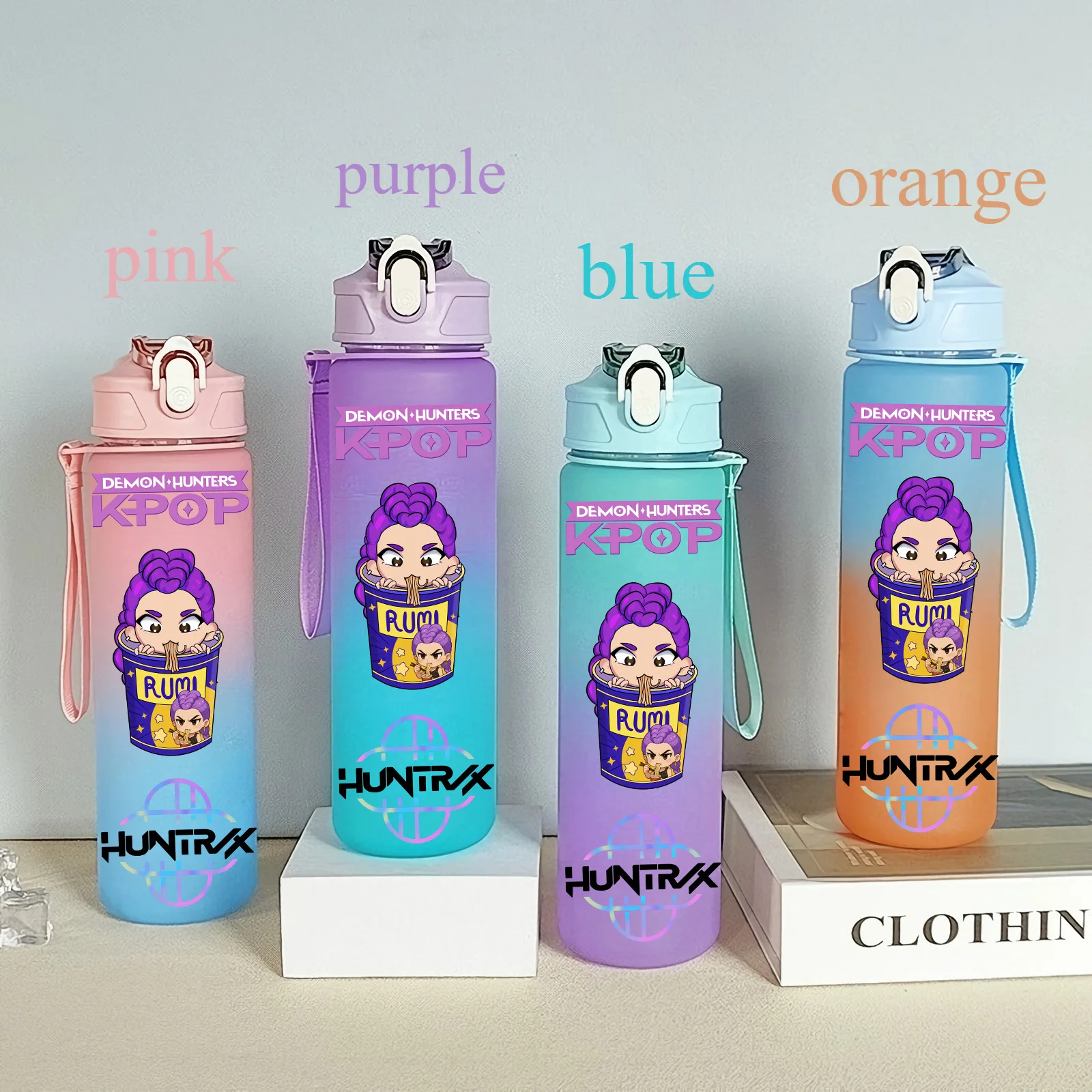 Color: Multicolor, Size: 12" - 750ML K-pop Demon Hunters HUNTR X Rumi Mira Zoey Jinu Celine Kpop Plastic Water Cup K Pop Drinking Bottle School Huntrix Gourde