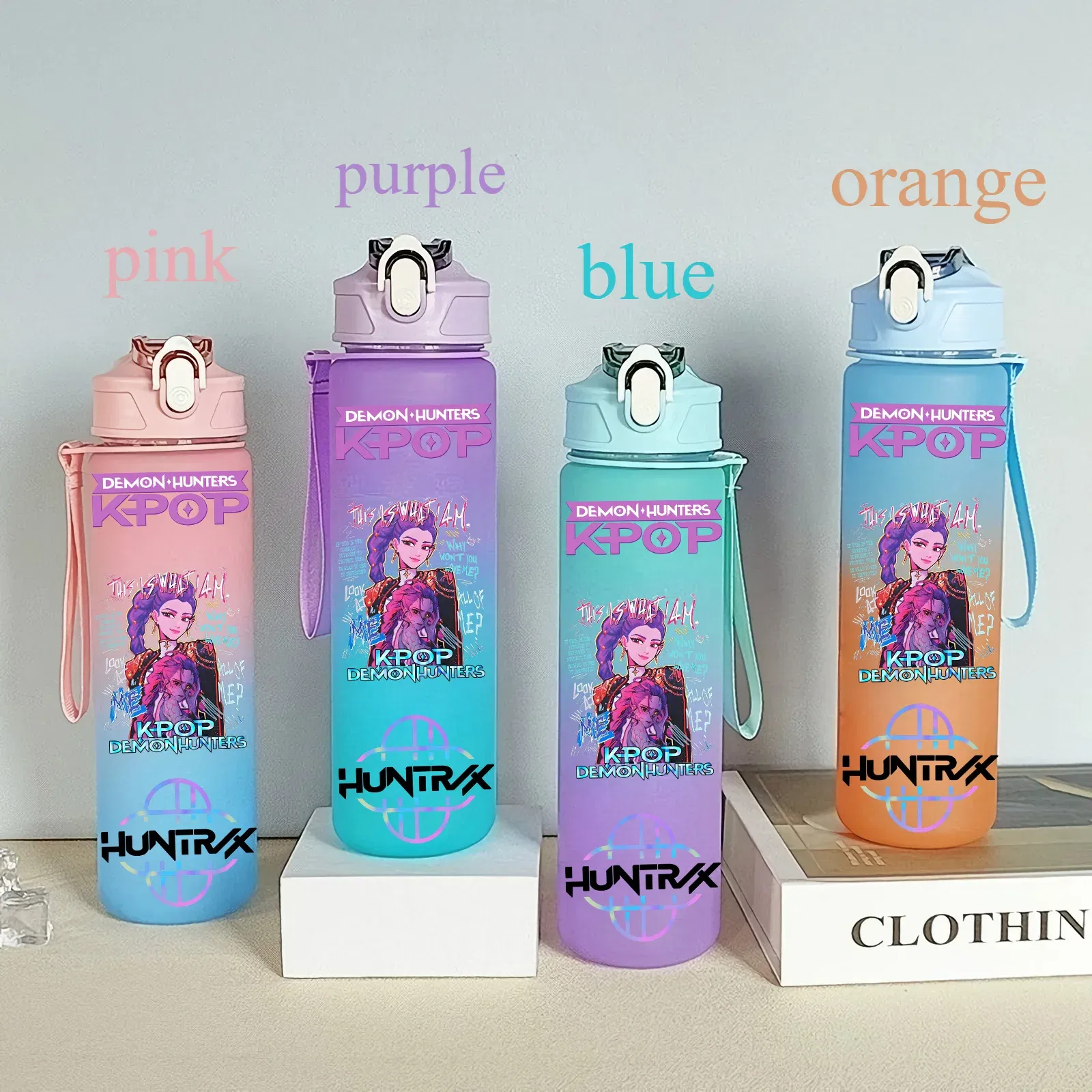 Color: Multicolor, Size: 12" - 750ML K-pop Demon Hunters HUNTR X Rumi Mira Zoey Jinu Celine Kpop Plastic Water Cup K Pop Drinking Bottle School Huntrix Gourde