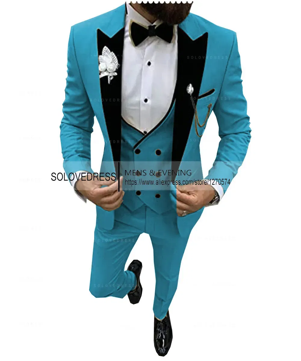 Color: Ivory, Size: XXS - Suits for Mens 2024 Casual Business Suit High-end Social Formal Suit 3 Pcs Set Groom Wedding Men( Jacket + Vest + Pants )