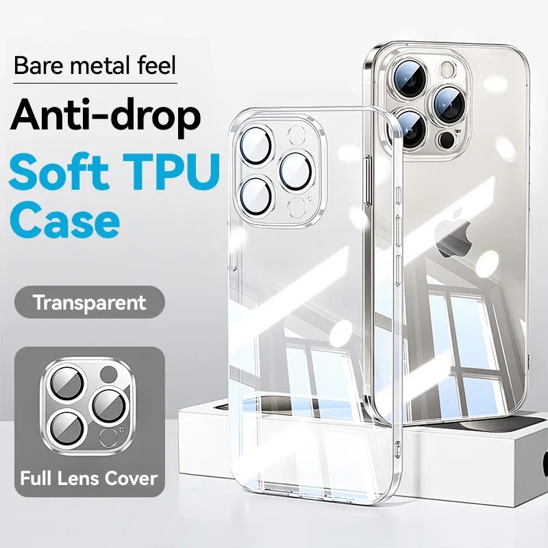 Color: Beige, Material: PE - Joyroom Case For iPhone 16 15 14 13 Pro Max Transparent Cover For iPhone 16 Pro Max Soft TPU Anti-drop Case With Len Protection