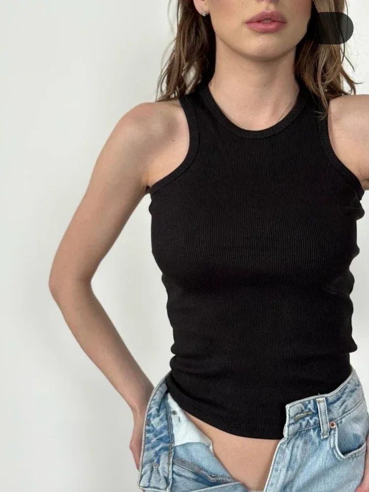 Color: Chocolate, Size: L - Women's Tees Sleeveless 100% Cotton Tops Summer O Neck Tanks & Camis Vest Slim Solid Sexy Crop Tops for Women Fashion