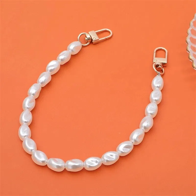 Color: Black, Bundle: Case & Strap, Material: PC - Pearl Bracelet Wrist Chain Phone Case For iPhone 13 12 11 14 15 Pro Max XR X XS Mini 7 8 Plus SE Transparent Hard Acrylic Cover