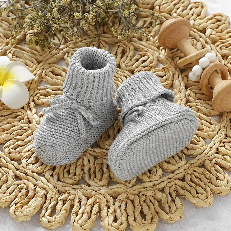 Color: black, Baby Age: 19-24 Months - Infant Baby Shoes Knit Cotton Boys Girl Boots Fashion Tie Solid Newborn Walk Bed Footwear Toddler Kid Clothing Accessories 0-18M