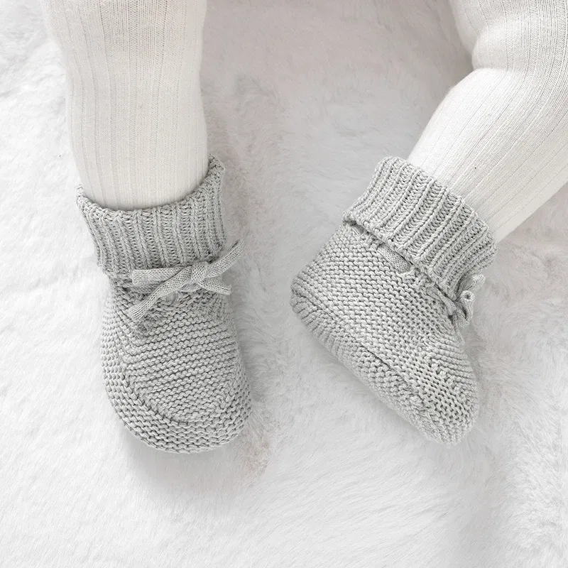 Color: black, Baby Age: 19-24 Months - Infant Baby Shoes Knit Cotton Boys Girl Boots Fashion Tie Solid Newborn Walk Bed Footwear Toddler Kid Clothing Accessories 0-18M