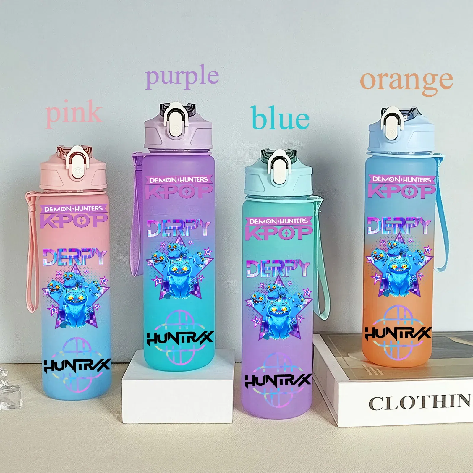 Color: Silver, Size: 40cm - 750ML K-pop Demon Hunters HUNTR X Rumi Mira Zoey Jinu Celine Kpop Plastic Water Cup K Pop Drinking Bottle School Huntrix Gourde
