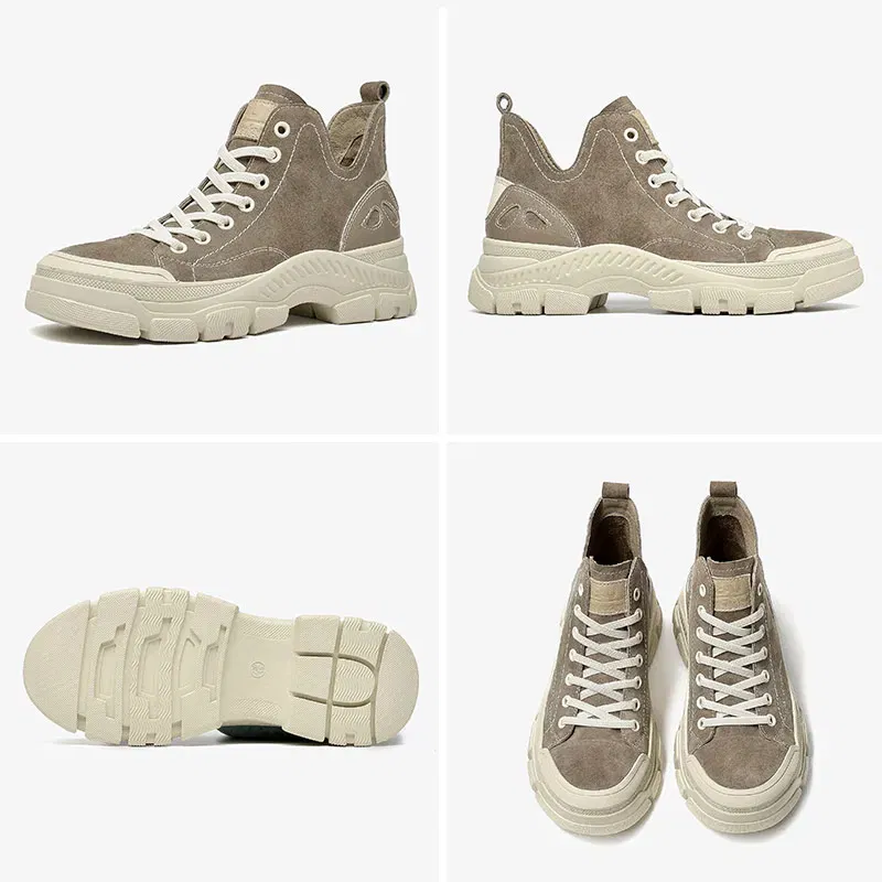 Color: Orange, Shoe Size: 7 - BeauToday Casual Sneakers Women Suede Leather Round Toe Lace-Free High Top Ladies Retro Fashion Flat Shoes Handmade 29575