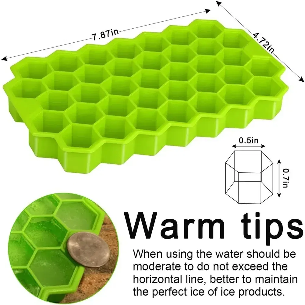 Color: Black - 37 Cavity Honeycomb Ice Cube Trays Reusable Silicone Ice Cube Mold BPA Free Ice Maker with Removable Lids