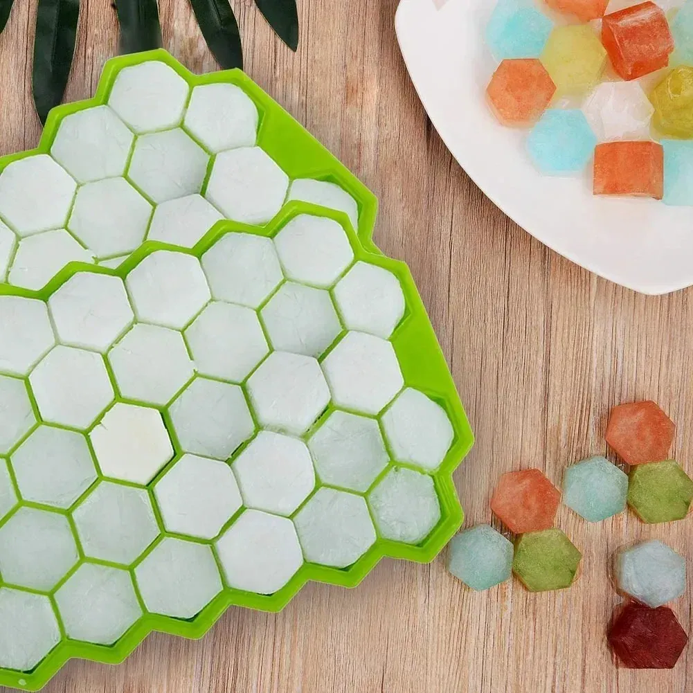Color: Black - 37 Cavity Honeycomb Ice Cube Trays Reusable Silicone Ice Cube Mold BPA Free Ice Maker with Removable Lids