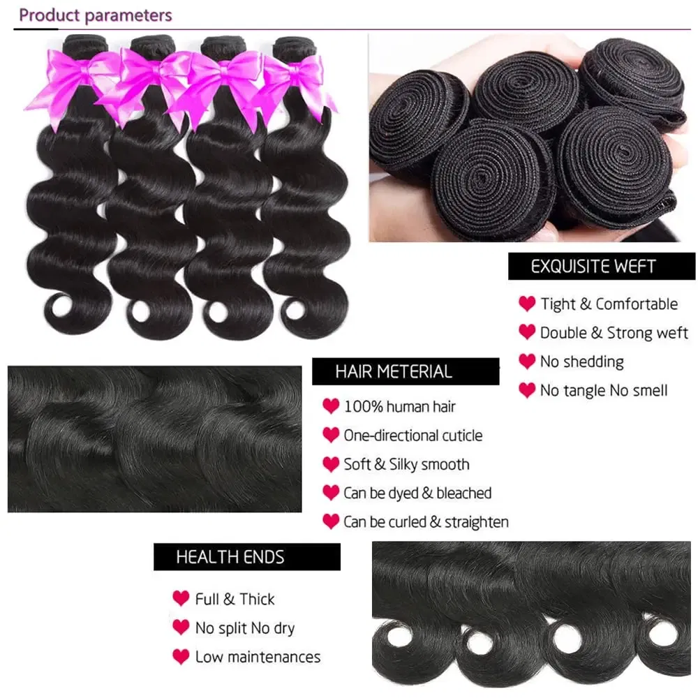 Color: Natural Color, Material Grade: Remy Hair, Longest Hair Proportion: 25%-30%, Ships From: CHINA, Stretched Length: 14 14 16 - Body Wave Bundles Human Hair Brazilian Virgin Hair Loose Body Wave Extensions Unprocessed Human Hair Wavy Bundles Natural Bl