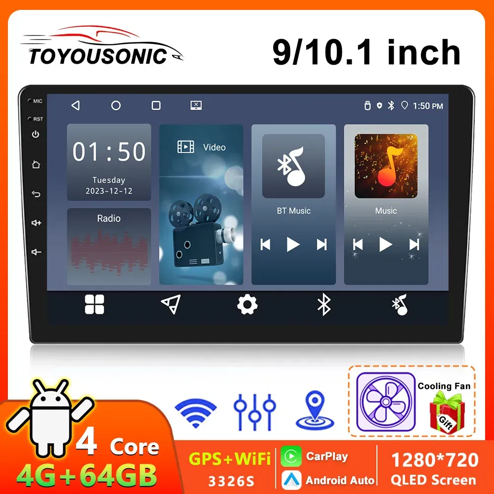 Color: WHITE - TOYOUSONIC 2 Din 9/10 Inch Android Car Radio 4G 64G Universal Multimedia Player Carplay Android Auto Autoradio Stereo Bluetooth