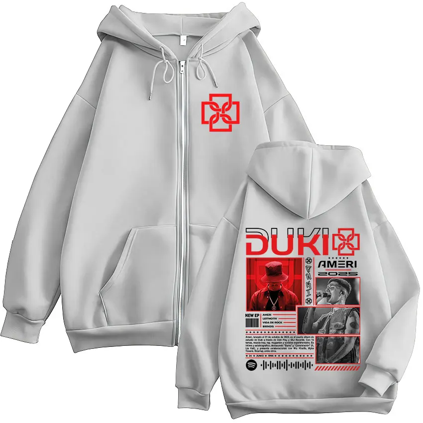 Color: black, Size: XL - Rapper Duki Ameri World Tour 2025 Zipper Hoodies Men Women Clothing Fashion Hip Hop Zip Up Hooded Oversized Sweatshirts Jackets