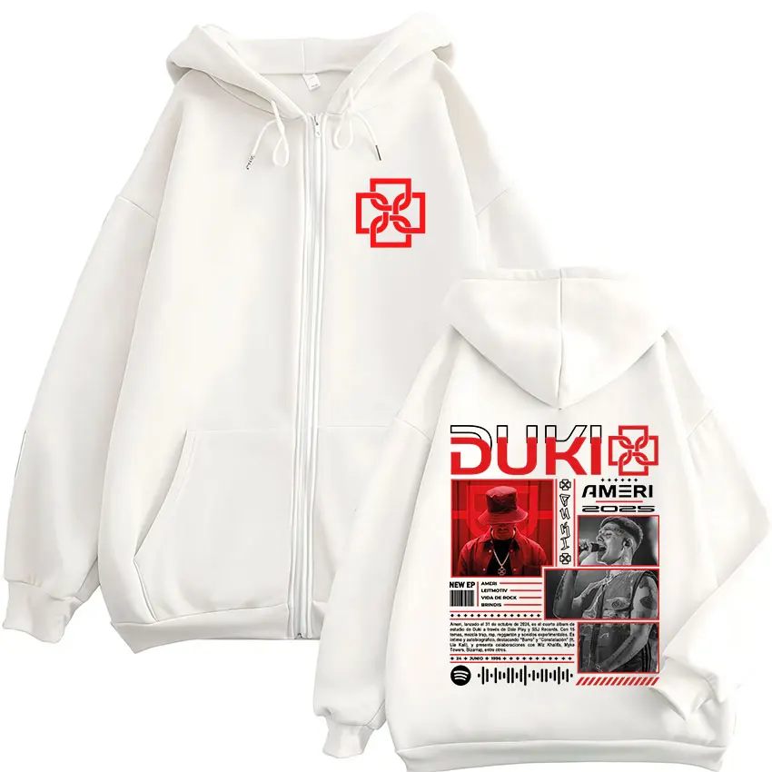Color: black, Size: XL - Rapper Duki Ameri World Tour 2025 Zipper Hoodies Men Women Clothing Fashion Hip Hop Zip Up Hooded Oversized Sweatshirts Jackets
