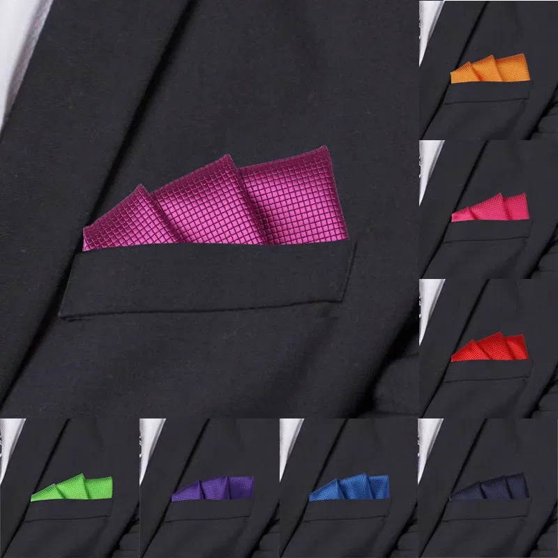 Color: Fuchsia - Fashion Suits Pocket Square For Men Business Chest Towel Hanky Gentlemen Plaid Hankies Classic Suit Napkin Mens Handkerchief