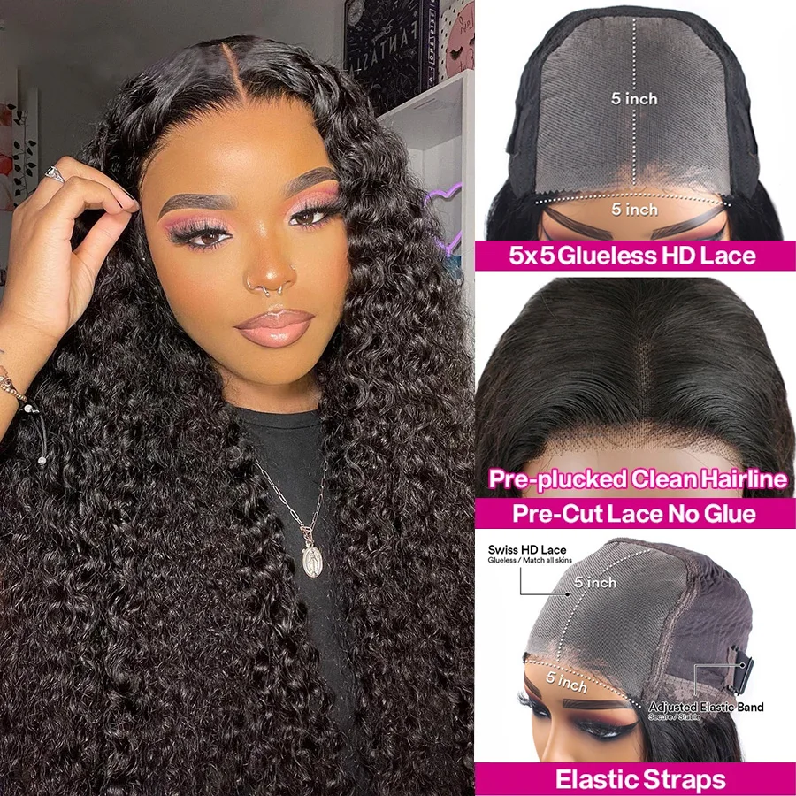Hair Color: #6, Density: 190%, Ships From: CHINA, Stretched Length: 26inches - Glueless Wig Human Hair Ready To Wear Curly Wigs Human Hair Lace Frontal Wig Glueless Wig 100% Human Hair 5x5 Closure Wig